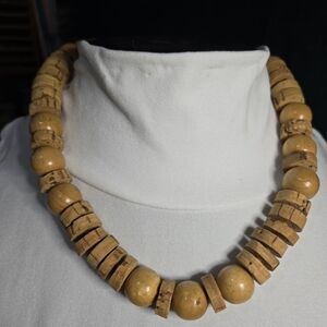 Natural Cork and Wood Beaded Necklace